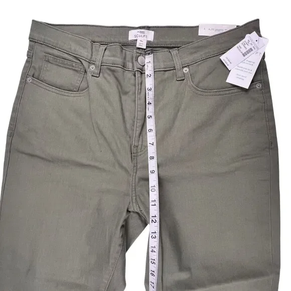 M Jeans Pants 14W Olive Green Neutral Tone Denim Casual Skinny High Rise Jeans - Picture 4 of 14